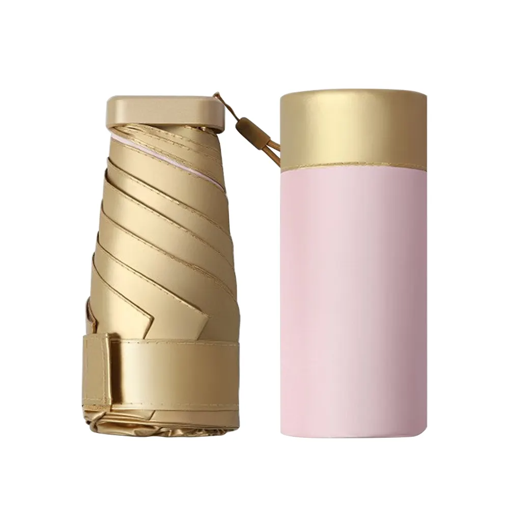 Mini Lightweight 5-Folding Umbrella with Golden UV Coating for Summer