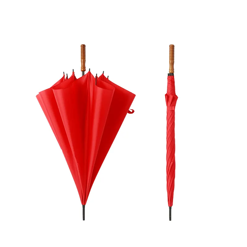 Extra Large 30-Inch Windproof Golf Umbrella with Wooden Handle-Red