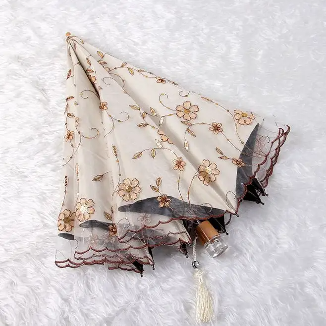 Tiger Bone Pattern Lace-Edged UV Protection Double-Fold Umbrella