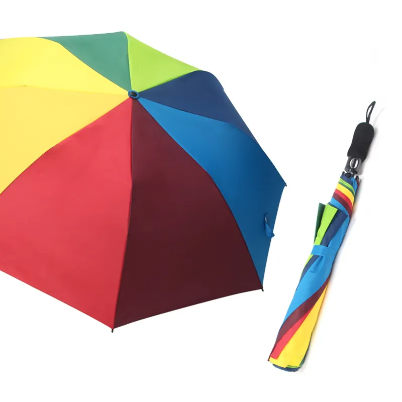 Windproof Auto Open 2-Fold Golf Umbrella for All Weather-Rainbow