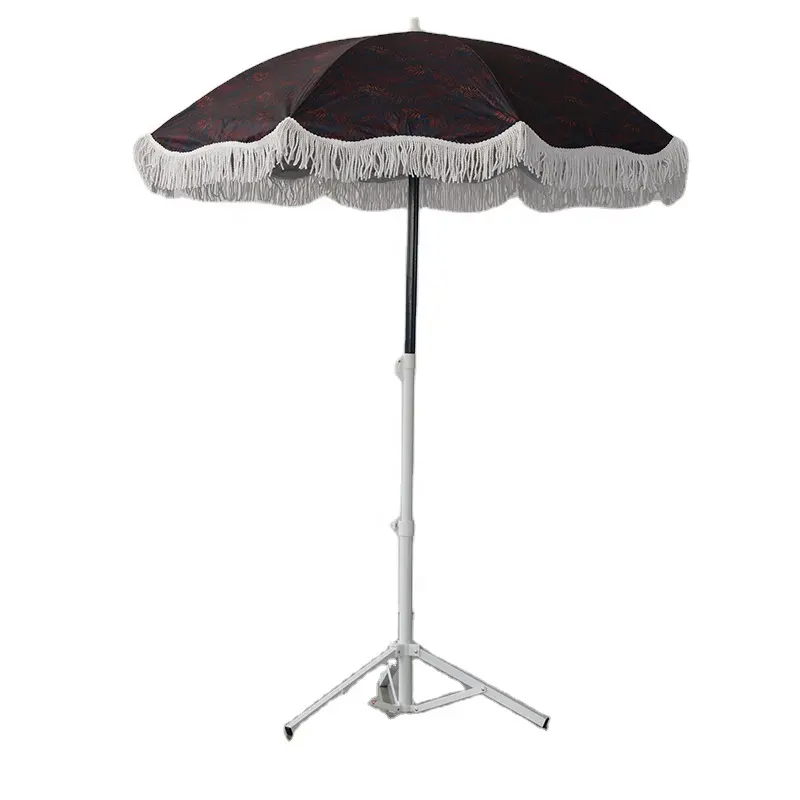 Windproof Beach Umbrella with Tassels: Stylish Sun Protection, Outdoor Ready