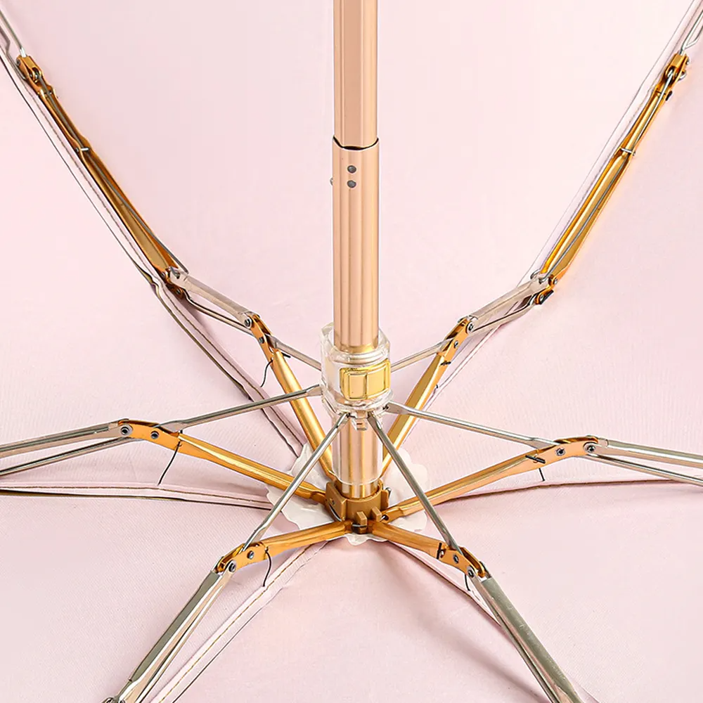 Mini Lightweight 5-Folding Umbrella with Golden UV Coating for Summer
