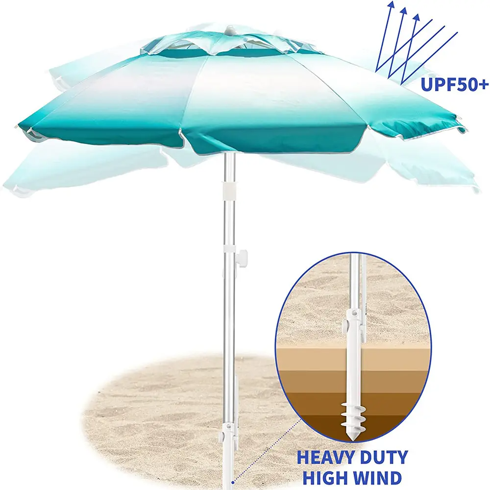 Friendly 200cm Outdoor Beach Umbrella: Reliable Windproof Design-Sea Green