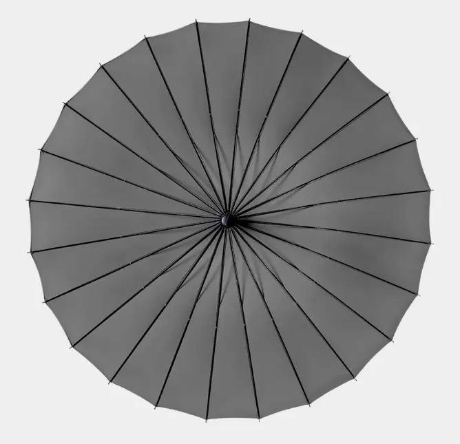 Gray Windproof Beach Umbrella - 24 Ribs, Sturdy Metal Frame
