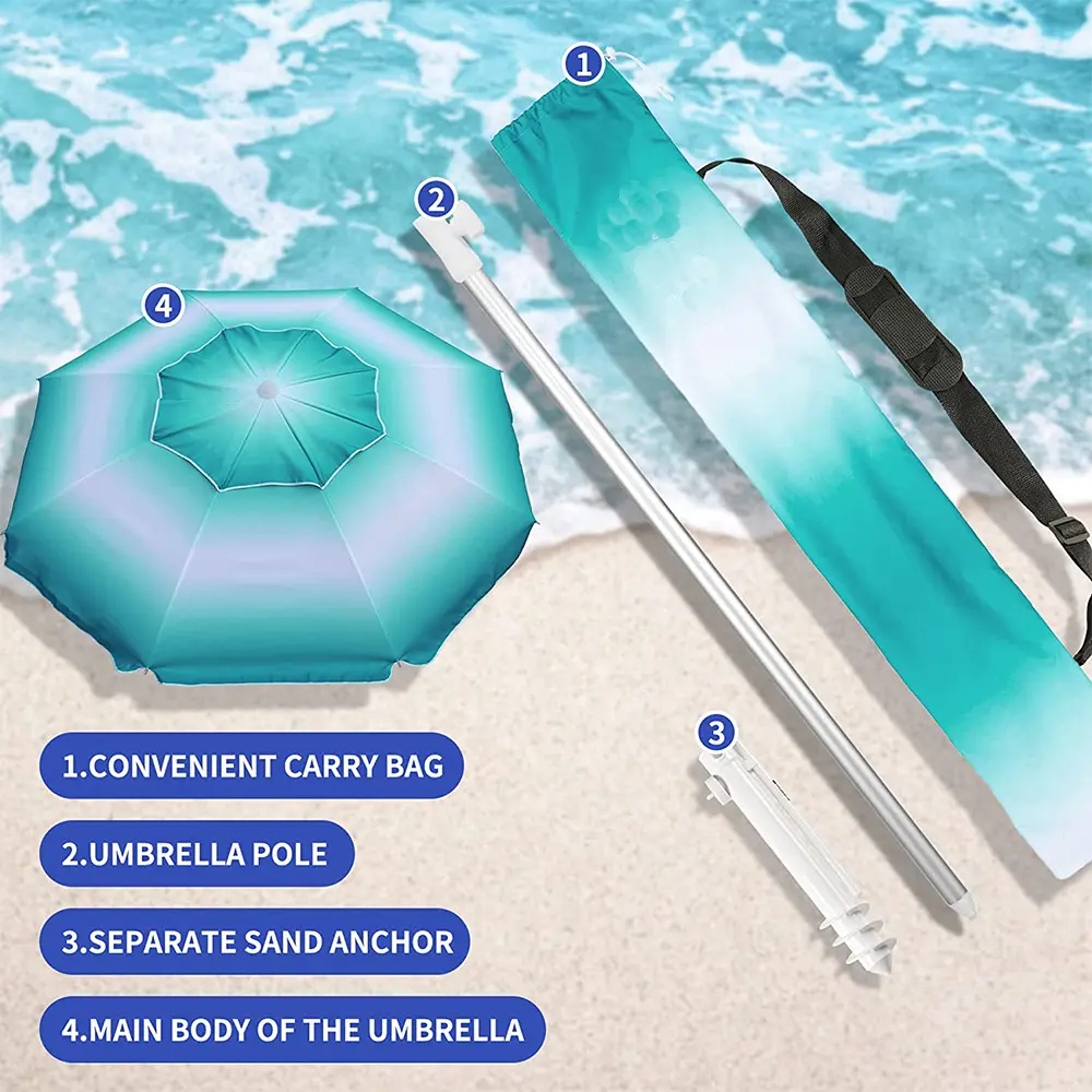 Friendly 200cm Outdoor Beach Umbrella: Reliable Windproof Design-Sea Green