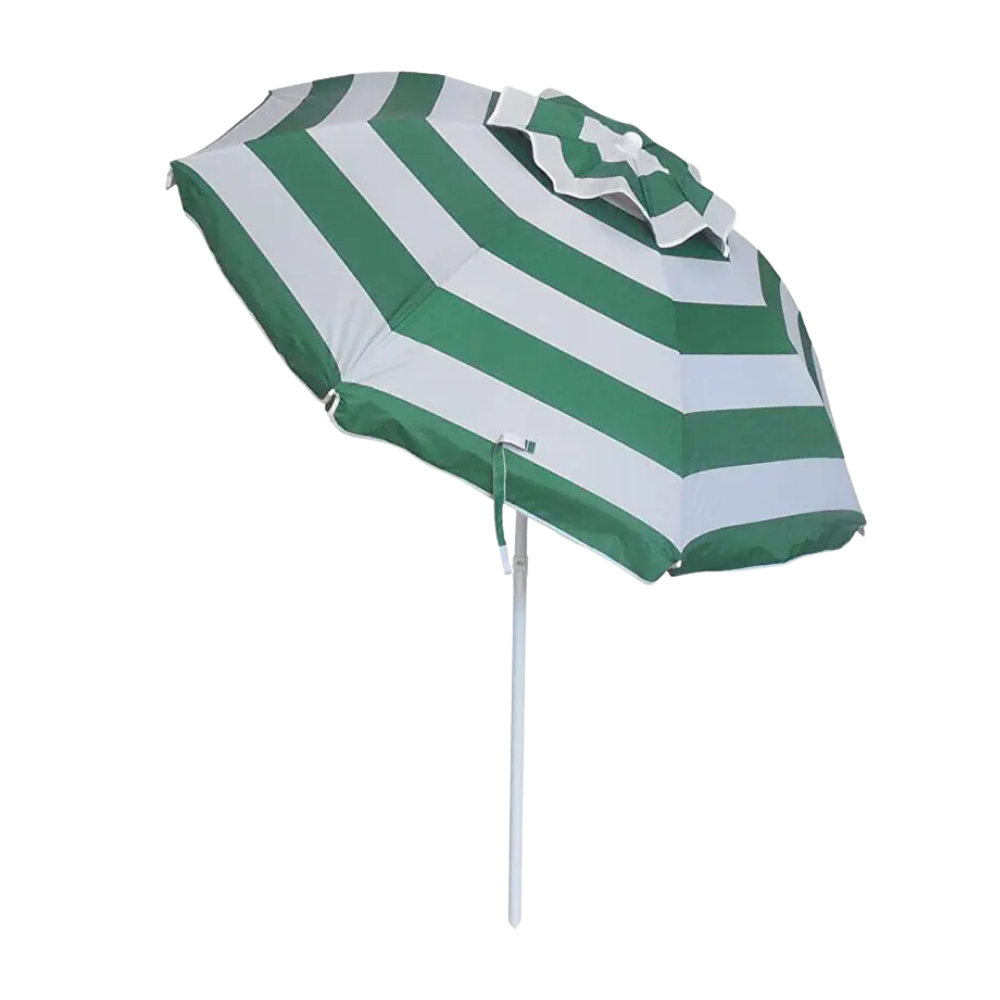 UV-Protected Green Stripe Beach Umbrella: Silver-Coated, Airvent Comfort