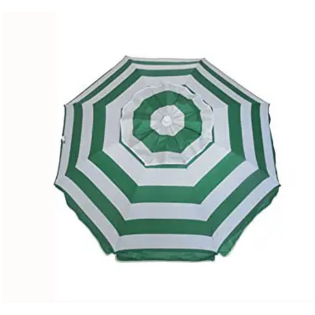 UV-Protected Green Stripe Beach Umbrella: Silver-Coated, Airvent Comfort