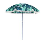 Green Leaf Print Beach Umbrella with Tassels - Patio Paradise