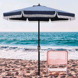 9ft Fringed Outdoor Patio Umbrella with Tilt and Crank