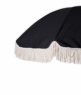 Chic Black Fringed Beach Umbrella with UV Protection