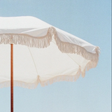 White Wavy Beach Umbrella with Sun Shelter and Tassels