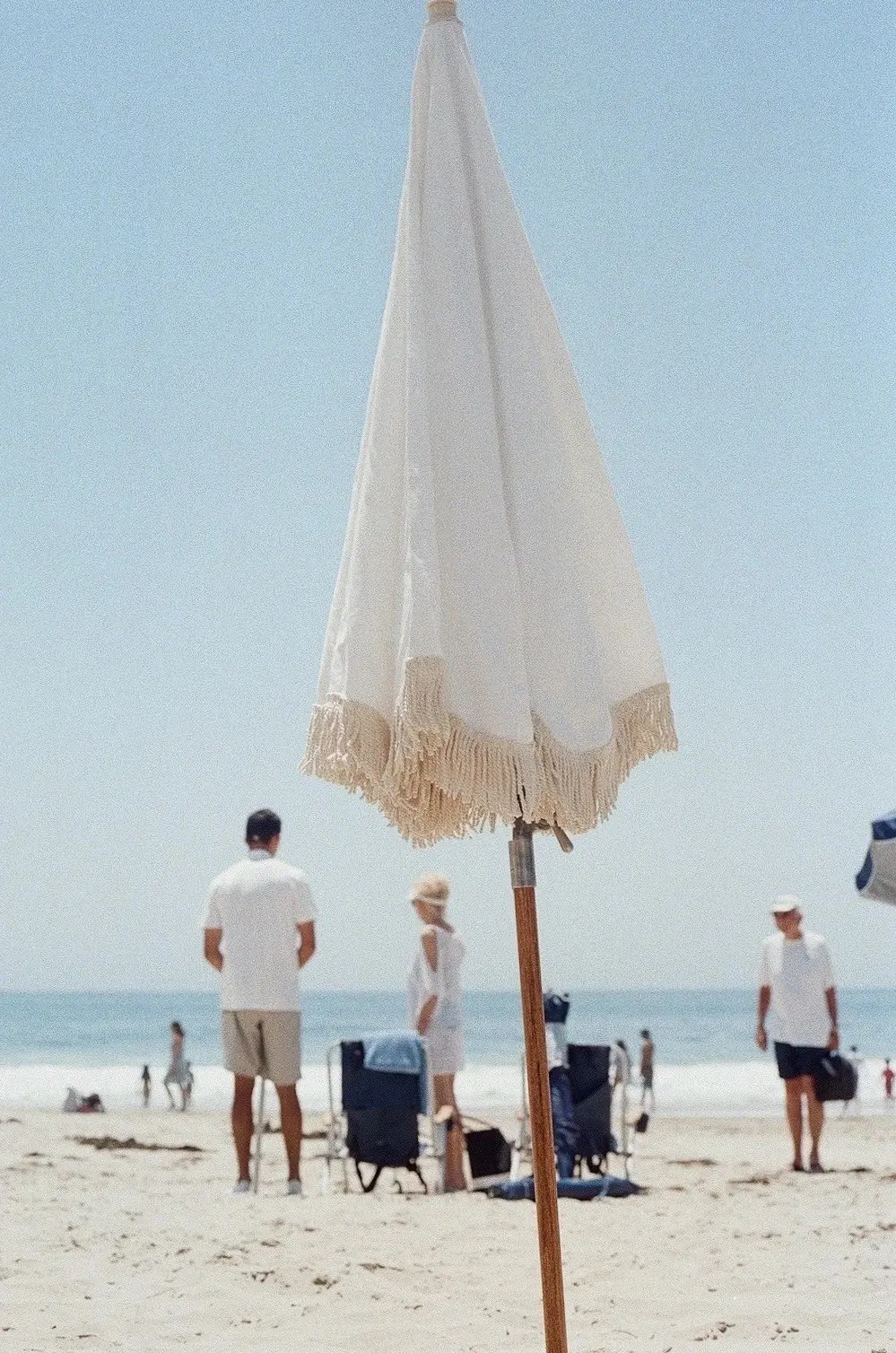 White Wavy Beach Umbrella with Sun Shelter and Tassels