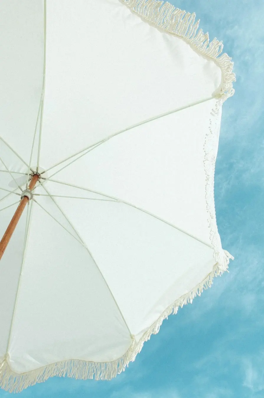 White Wavy Beach Umbrella with Sun Shelter and Tassels