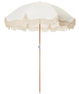 White Wavy Beach Umbrella with Sun Shelter and Tassels