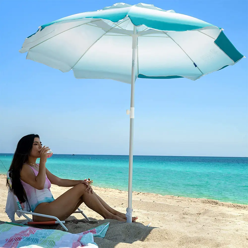 Friendly 200cm Outdoor Beach Umbrella: Reliable Windproof Design-Sea Green