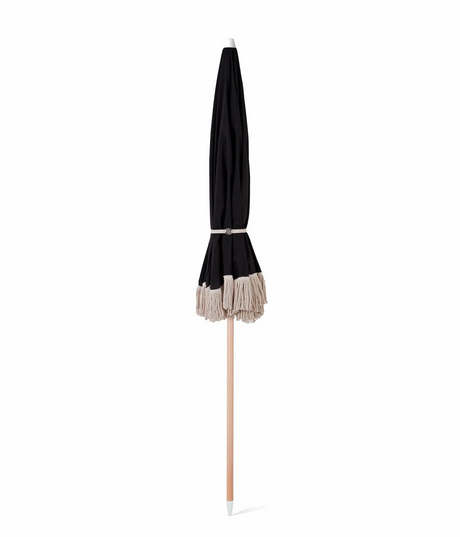 Chic Black Fringed Beach Umbrella with UV Protection