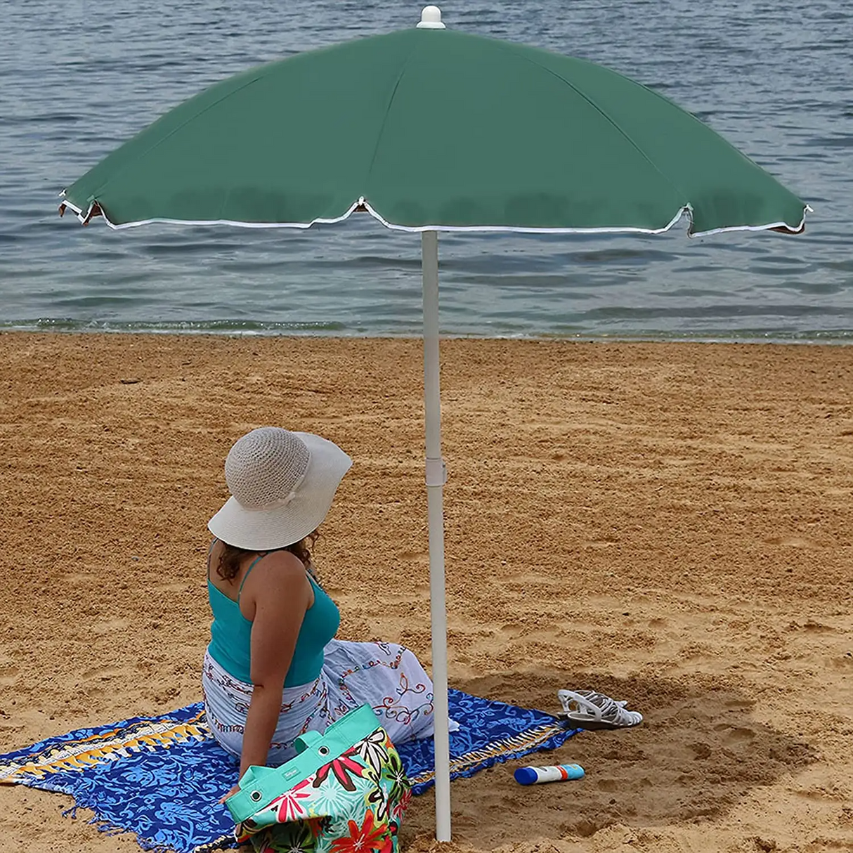 6.5Ft Foldable Army Green Beach Umbrella with Tilt