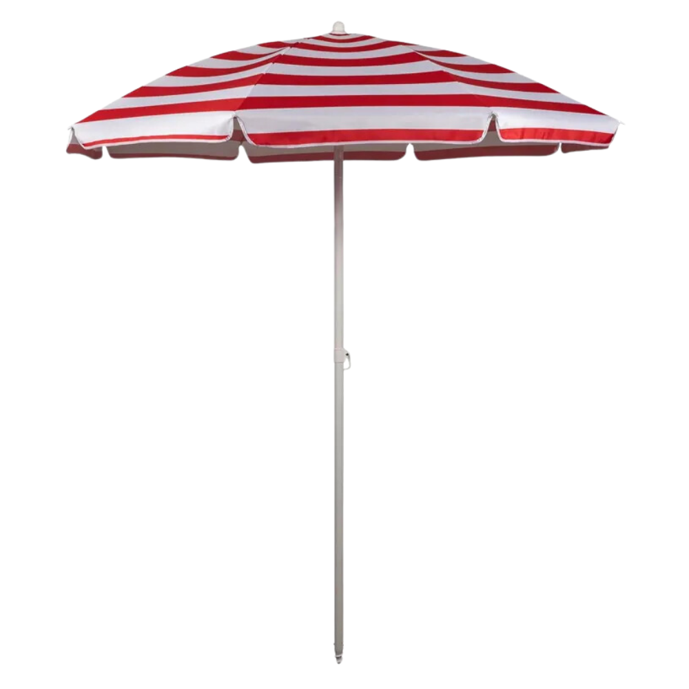 Portable Red & White Beach Umbrella: Affordable, Stylish Sun Protection