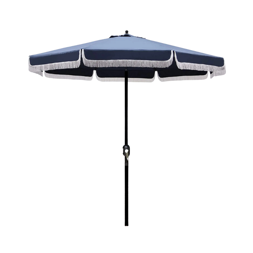 9ft Fringed Outdoor Patio Umbrella with Tilt and Crank